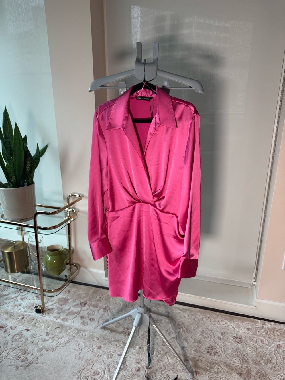 Zara Satin Wrap dress - Bright Pink